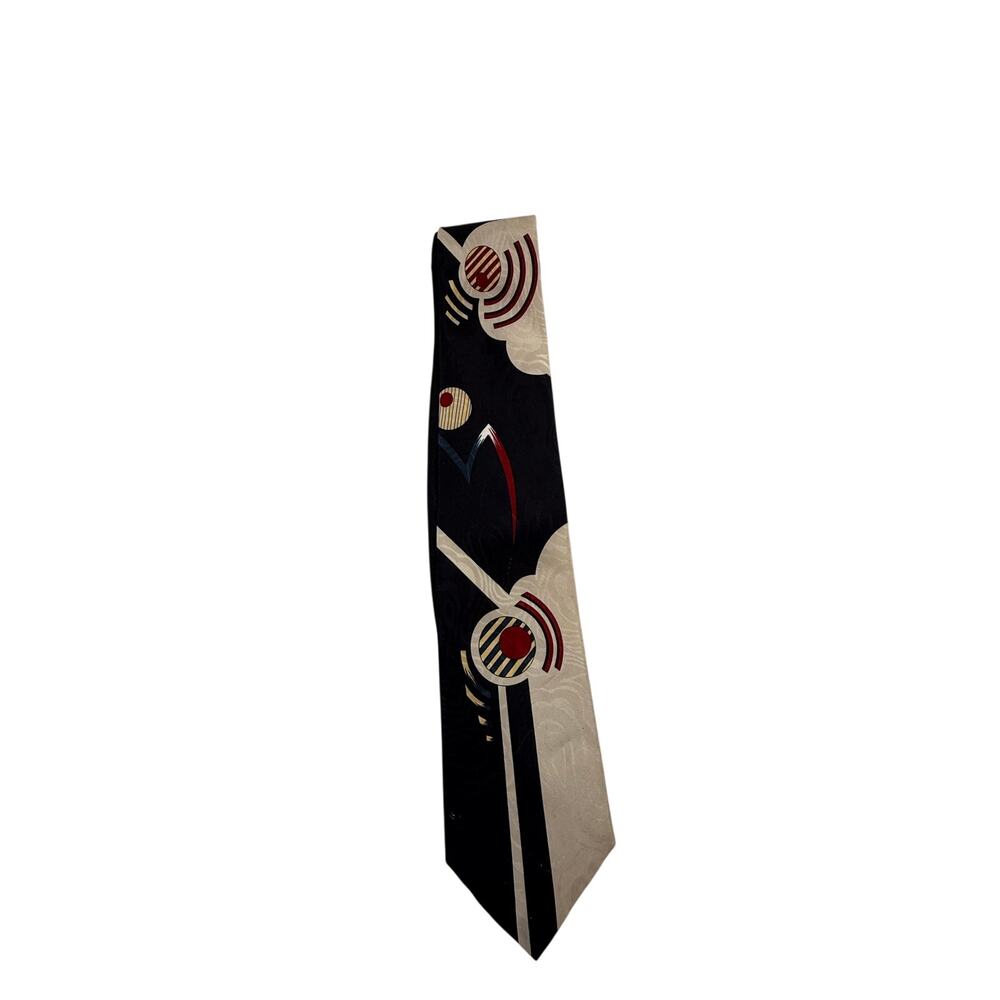 Camden Court TIE Navy red white gold print made USA polyester
